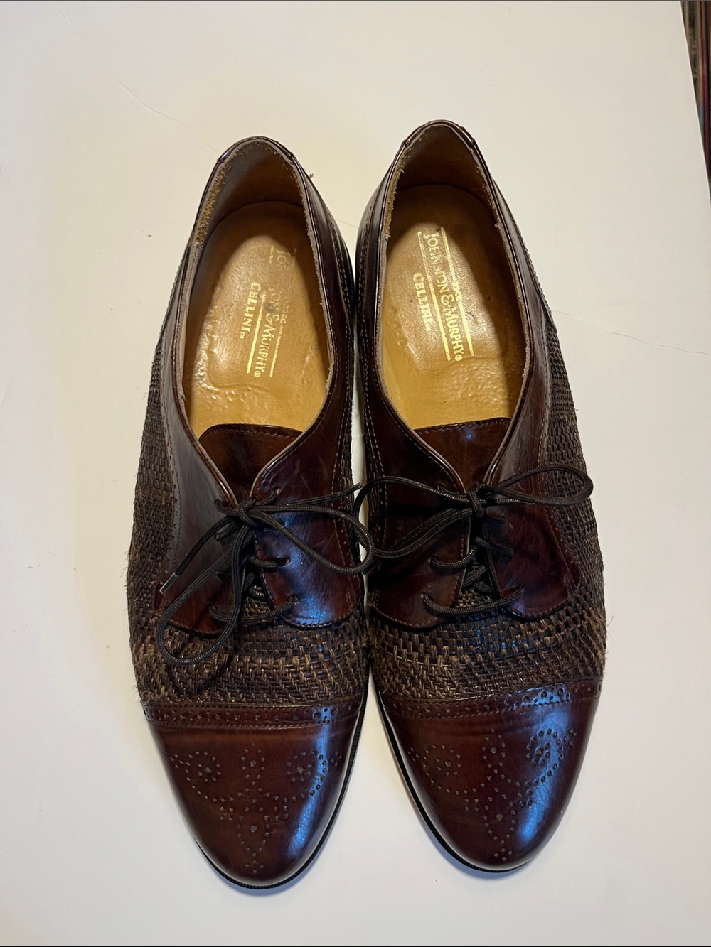 Johnston & Murphy Dark Brown Woven Leather Lace-Up Oxfords